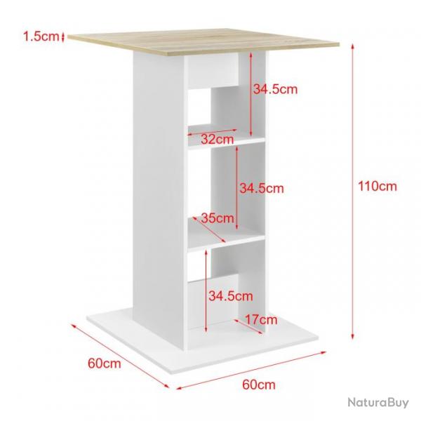 Table de bar bistrot avec 3 tagres de rangement panneaux de copeaux revtus de mlamine 70 x 70 x