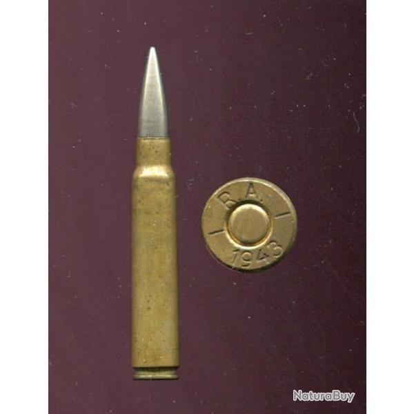 7.92 x 61 Norvgien - RARE - balle nickel pointue- tui laiton de 61 mm - marquage : RA 1943