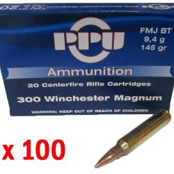 100 CARTOUCHES PARTIZAN 300 WIN MAG 145GR FMJ 