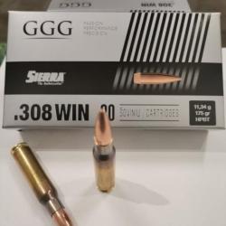 20 munitions GGG cal.308 Win sierra HPBT Match 175 gr