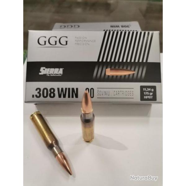 20 munitions GGG cal.308 Win sierra HPBT Match 175 gr