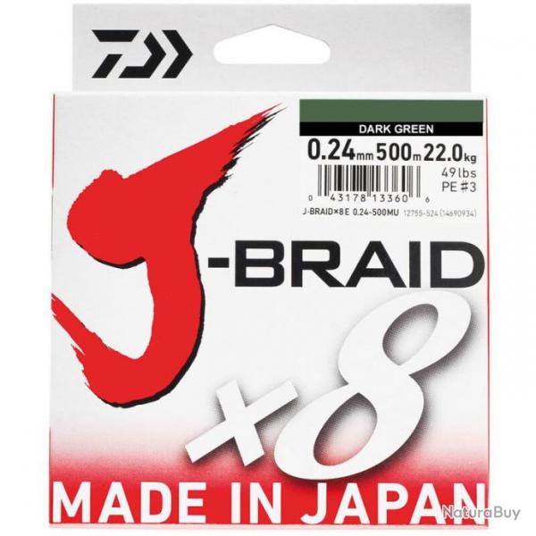 Tresse Daiwa J Braid X8 Vert 300m 12kg 18/100 Vert