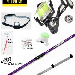 Pack Pêche Surf Complet, Canne Carbone 4M20 + Moulinet 6 Roulements + Pique Surf + Accessoires
