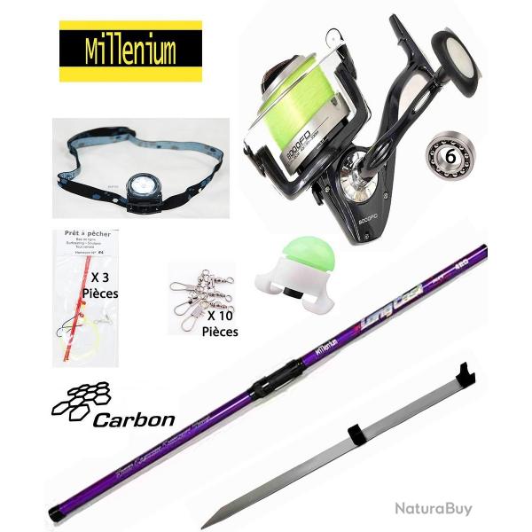 Pack Pche Surf Complet, Canne Carbone 4M20 + Moulinet 6 Roulements + Pique Surf + Accessoires