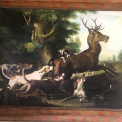 Trois copies huile sur toile scènes de chasse