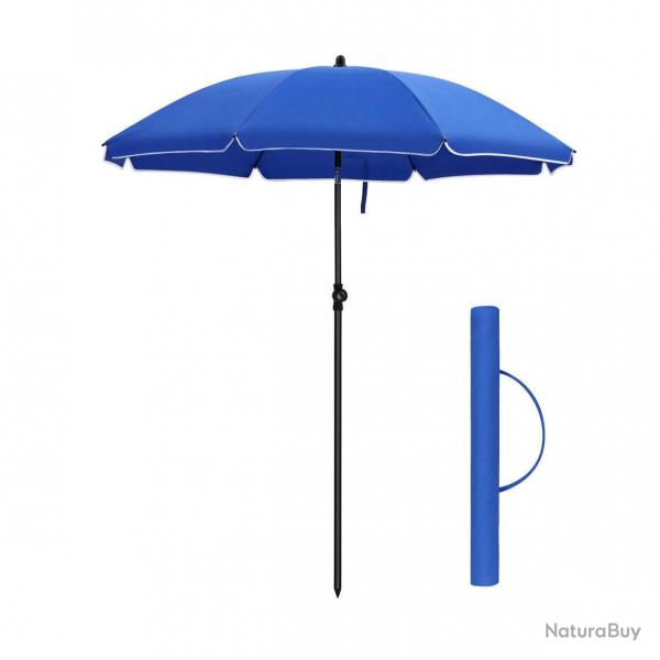 Parasol droit diamtre 160 cm UV 50+ nervures en fibre de verre toile polyester inclinable sac de t