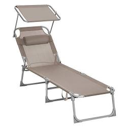 Chaise longue bain de soleil transat de relaxation avec appui-tête dossier et parasol inclinables l