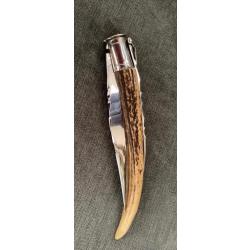 Magnifique couteau de type NAVAJA à Palanquille Pièce unique Angel NAVARRO bois de cerf lame Inox