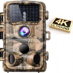Caméra de chasse 4K 42MP Vision nocturne activé par mouvement Étanche IP56 850nm LED