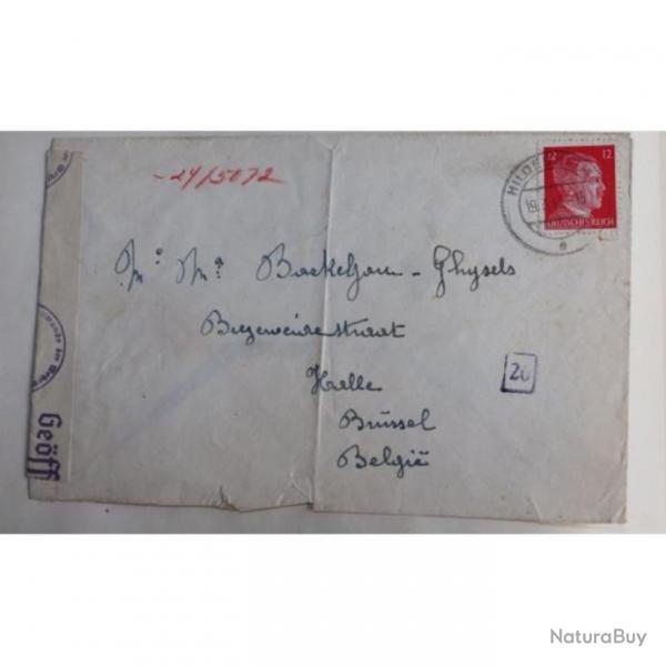 Enveloppe expdie le 19 mars 1943 d'Allemagne vers la Belgique L'enveloppe comporte diffrentes inf