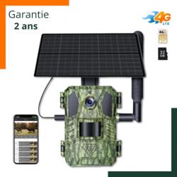 Caméra de chasse solaire 4G 14MP - Panneau solaire - Batterie intégrée - Garantie 2 ans