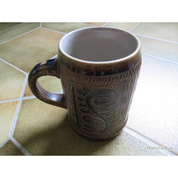 RARE - Ancienne chope  bire allemande - A dcor PSYCHDLIQUE, anse tigr...(Vintage anne 60-70)