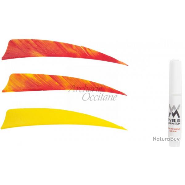 WILD MOUNTAIN PLUMES NAT. 4" COMBO JAUNE/ROUGE/ROUGE