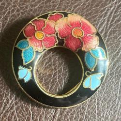 Floral Scarf Clip, Guilloche Enamel 1970s Celtic Pink Blue Vintage Jewellery