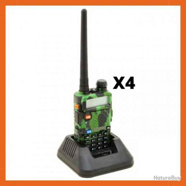 Talkie walkie VHF/UHF 144-146/430-440MHZ - FM radio - Bi bande - Lot de 4 - Camouflage