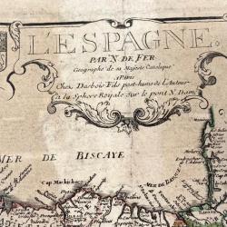 Carte géographique de l'Espagne vers 1720.