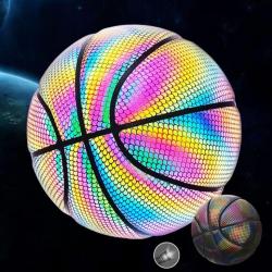 Ballon Basket Holographique Réfléchissant Cuir PU Résistant Usure Jeu De Nuit Basket De Rue