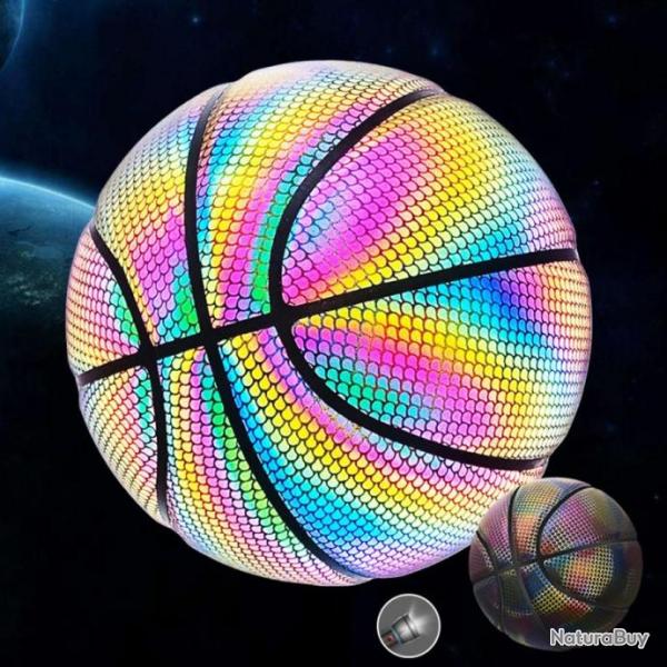 Ballon Basket Holographique Rflchissant Cuir PU Rsistant Usure Jeu De Nuit Basket De Rue