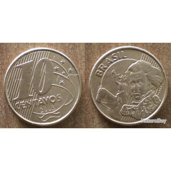 Bresil 10 Centavos 2003 Piece Reals Cruzeiros Centavo Amerique Sud Cruzados