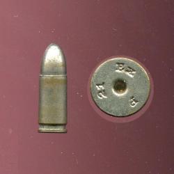 9 mm Parabellum Allemagne - inerte légère nickel - marquage : Ex P 21 - balle vide sans noyau plomb