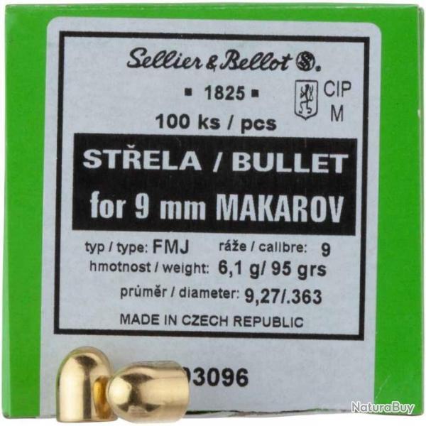 100 Ogives SELLIER & BELLOT 9mm makarov 95 grains