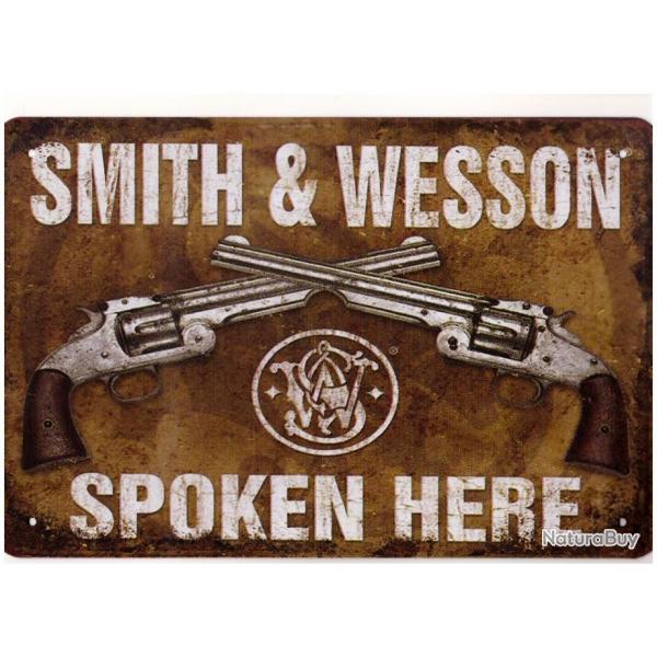 PLAQUE METAL SMITH & WESSON SPOKEN HERE