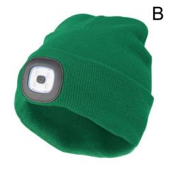 Bonnet LED Rechargeable Unisex Vert Chapeau d'Hiver pour le Camping, Randonnée, Chasse et la Pêche