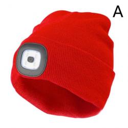 Bonnet LED Rechargeable Unisex Rouge Chapeau d'Hiver pour le Camping, Randonnée, Chasse et la Pêche