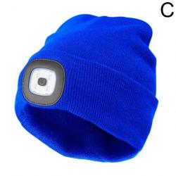 Bonnet LED Rechargeable Unisex Bleu Chapeau d'Hiver pour le Camping, Randonnée, Chasse et la Pêche