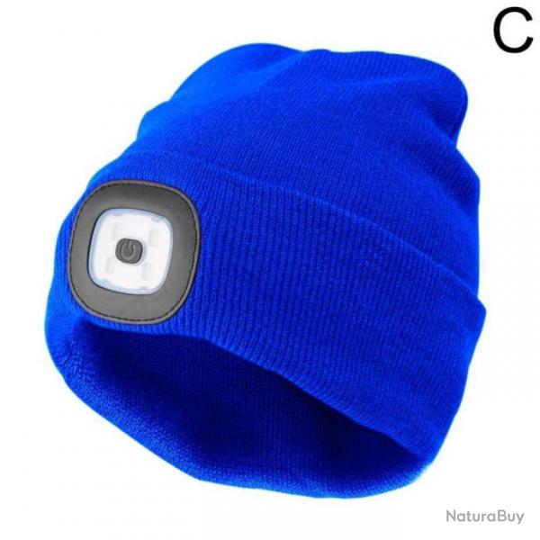 Bonnet LED Rechargeable Unisex Bleu Chapeau d'Hiver pour le Camping, Randonne, Chasse et la Pche