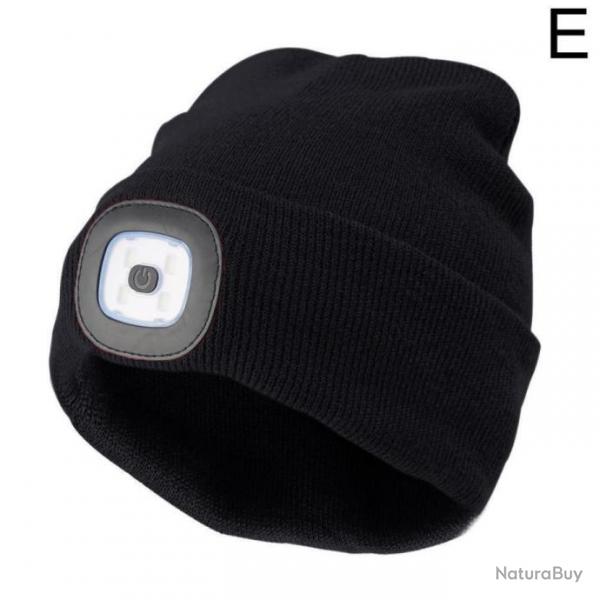 Bonnet LED Rechargeable Unisex Noir Chapeau d'Hiver pour le Camping, Randonne, Chasse et la Pche