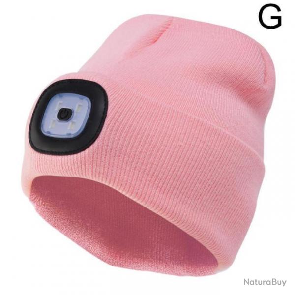 Bonnet LED Rechargeable Unisex Rose Chapeau d'Hiver pour le Camping, Randonne, Chasse et la Pche