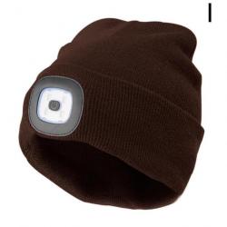 Bonnet LED Rechargeable Unisex Marron Chapeau d'Hiver pour le Camping, Randonnée, Chasse et la Pêche