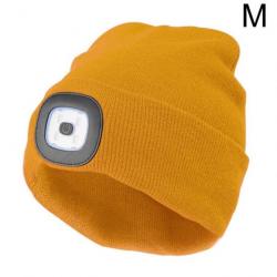 Bonnet LED Rechargeable Unisex Jaune Chapeau d'Hiver pour le Camping, Randonnée, Chasse et la Pêche