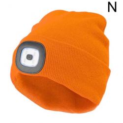 Bonnet LED Rechargeable Unisex Orange Chapeau d'Hiver pour le Camping, Randonnée, Chasse et la Pêche