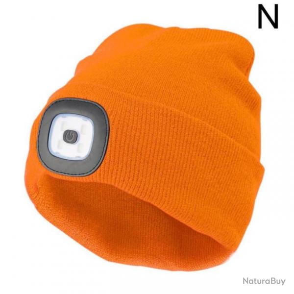 Bonnet LED Rechargeable Unisex Orange Chapeau d'Hiver pour le Camping, Randonne, Chasse et la Pche
