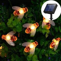 Guirlande solaire extérieure 20 LED Abeilles 5 m Blanc chaud Guirlande lumineuse