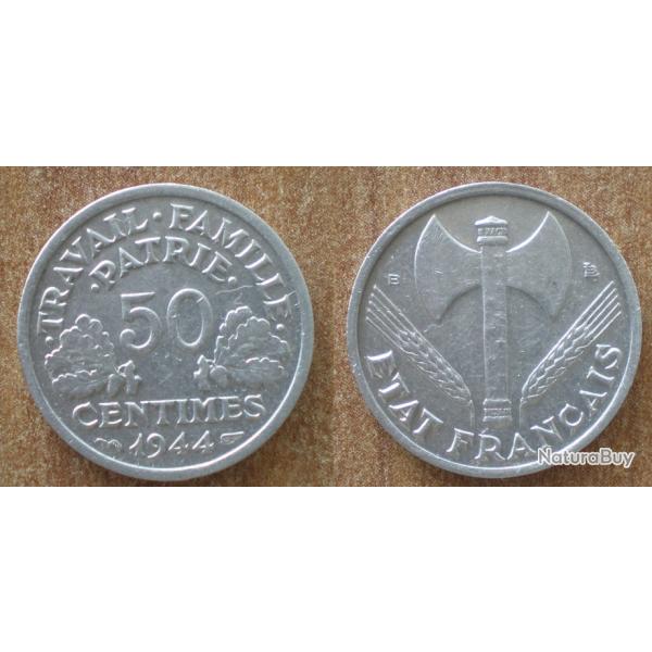 France 50 Centimes 1944 B Beaumont le Roger Piece Francisque Vichy