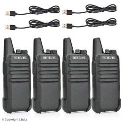 Pack de 4 radios Retevis RT622 rechargeable micro USB