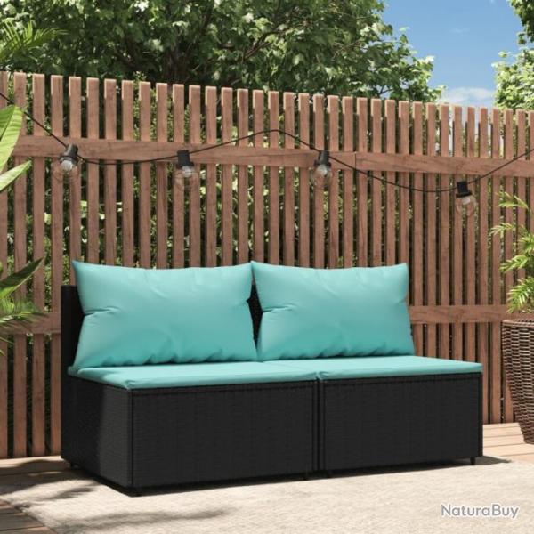 Canaps centraux de jardin et coussins 2pcs Noir Rsine tresse