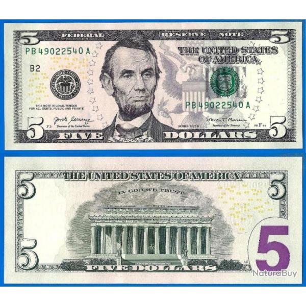 Usa 5 Dollars 2017 A Neuf Mint New York B2 Lincoln Billet Etats Unis Dollar