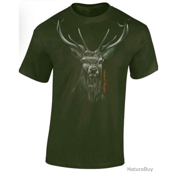 T-Shirt chasse motif cerf T-Shirt: Hunting Passions noir ou vert haute qualité .