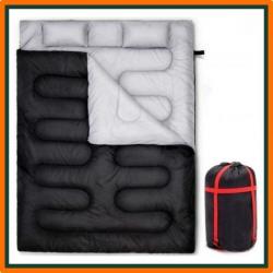 Sac de couchage chaud 2 personnes 220x150 cm + 2 oreillers offerts - Livraison gratuite et rapide
