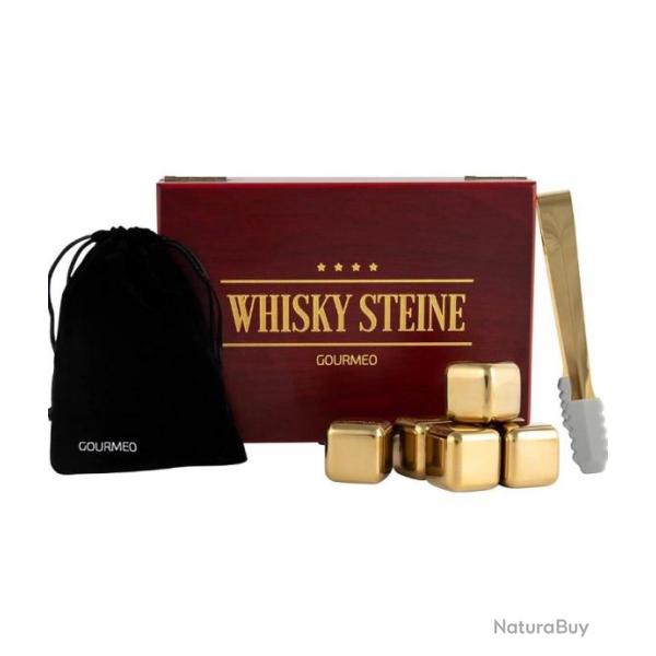Glaons Pierres  Whisky dores en Acier Inoxydable dans Un Coffret en Bois avec Pince x6 . P