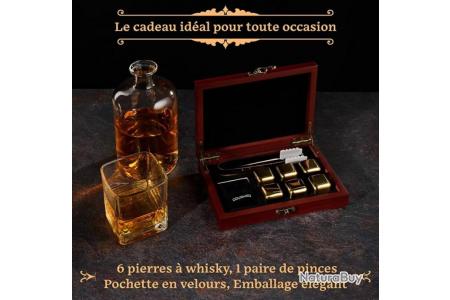 Glaçons Pierres à Whisky dorées en Acier Inoxydable dans Un Coffret en Bois  avec Pince x6 . T - Idées cadeaux (10477762)