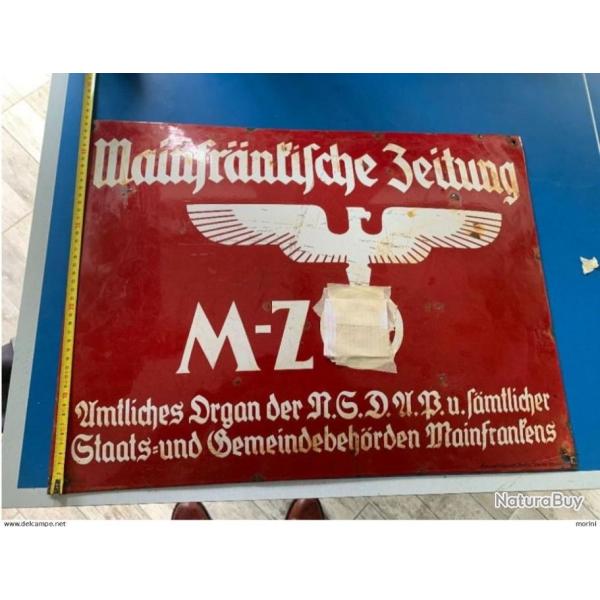 Plaque allemande ww2 M-Z . 45 cm sur 60 cm