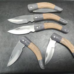 Lot de 5 couteaux de poche manche bois olivier total 19cm avec gravure prénom offert