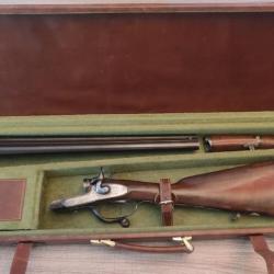 CAT D Superbe fusil juxtaposé coach gun cal 12 anglais de luxe jaspé canon 20" + malette cuir