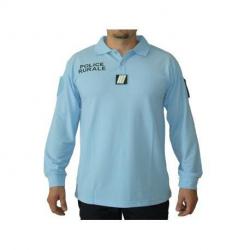 Polo allégé bleu ciel M.longues flockage POLICE RURALE + GRADE POITRINE