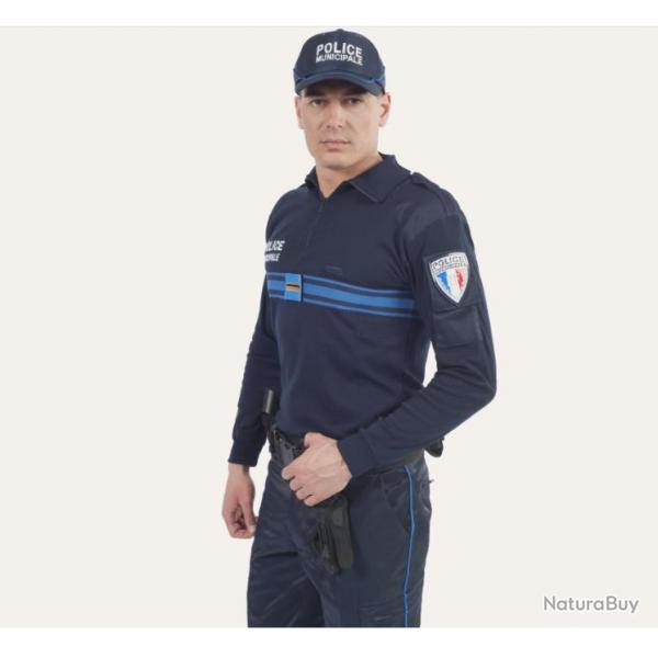 Chemise F1 coton stretch marine brode Police municipale
